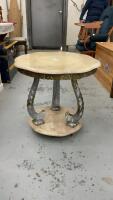 FAUX MARBLE ROUND SIDE TABLE ON BRASS CASTORS