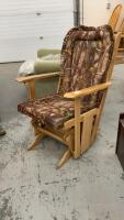 OAK GLIDER ROCKER W/ CAMO COVERED CUSHIONS