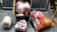 BOX OF ASSORTED YARN + COTTON THREAD