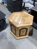 WOODEN HEXAGONAL STORAGE END TABLE