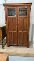 OFFICE DESK IN CABINET - DOUBLE DOORS W/ LEADED GLASS WINDOWS