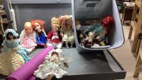TOTE OF ASSORTED DOLLS + YOGA MAT