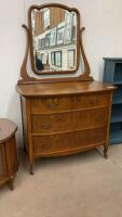 ANTIQUE 4-DRAWER DRESSER W/ SWIVEL MIRROR ON METAL CASTORS