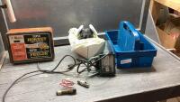 (2) ITEMS - SUPER HORNET ELECTRIC FENCER, DUST MASK, LIGHT, WATER NIPPLE, RITCHIE THERMOSTAT
