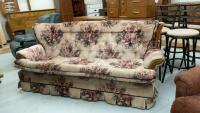 VINTAGE FLORAL VELOUR SOFA W/ WOOD TRIM