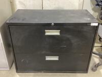 2 DRAWER BLACK FILING CABINET & CONTENTS