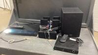 SONY BLURAY PLAYER WITH REMOTE, DVD PLAYER WITH REMOTE AND SPEAKER SYSTEM