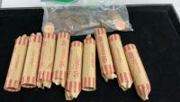 (9) ROLLS OF PENNIES AND SOME IN A BAGGIE