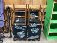 (4) WOODEN CHAIRS LEATHER SEATED & SHEET COVERS