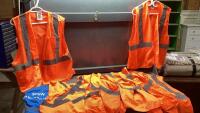 BAG OF (8) BODY GUARD HIGH VIS SAFETY VESTS + (1) BLUE REFLECTIVE VEST