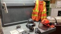 (2)HARD HATS, BAG OF RUBBER TYPE GLOVES(L), SAFETY VEST XXL, TRIMMER REPLACEMENT BLADES, TRIMMER HEADS