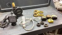 WORK LIGHT(12V), TAPE MEASURES, POWER BAR, QUICK GRIP CLAMPS, EXTENSION CORD ON REEL