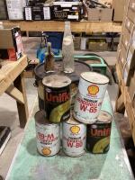SHOP BOX WITH BOTTLES, MOTOR OIL & MISC