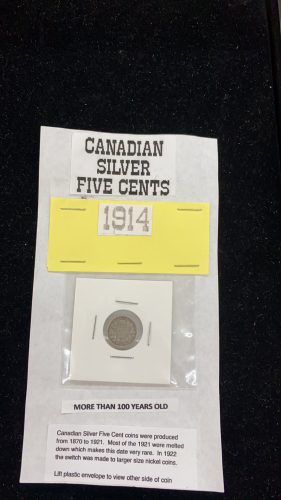 CANADIAN SILVER FIVE CENTS -1914