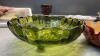 BOX OF MISC COLLECTIBLE ITEMS - YELLOW TEA POT, GREEN BOWL W/ FEET, RUBY RED GLASS, LIDDED BOWL, THOMAS KINKADE COLLECTOR PLATE - 6
