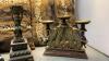 COLLECTION OF AFRICAN THEME ITEMS - THROW PILLOWS, WINE BOX, RESIN CANDLE HOLDERS - 2