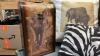 COLLECTION OF AFRICAN THEME ITEMS - THROW PILLOWS, WINE BOX, RESIN CANDLE HOLDERS - 4