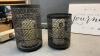 &ldquo;JOURNEY&rdquo; SIGN, CANDLE HOLDERS W/ BATTERY CANDLES & (2) METAL CANISTER - 4