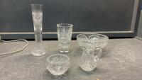 COLLECTION OF CRYSTAL PIECES - CREAM & SUGAR, FOOTED BOWL, VASES