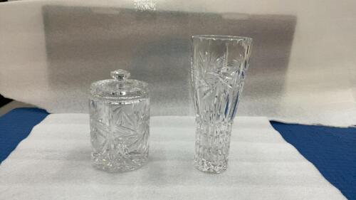 (2) PINWHEEL CRYSTAL PIECES - VASE & COVERED CANDY DISH