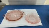 (2) PINK DEPRESSION GLASS PIECES - PLATTER & SMALL BOWL