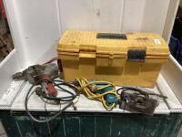 TOOL BOX W/ MILWAWKEE HEAVY DUTY DRILL, SKIL CIRCULAR SAW & DRILL