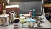 VINTAGE ICE BUCKET, PINK BOWLS, 2-TIER BASKET, SALT + PEPPER