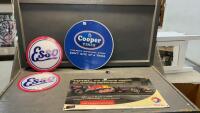 PLASTIC REPLCA SIGNS - ESSO,& COOPER TIRES AND ADVERTISING SIGN ON CARDBOARD