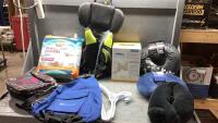 (2)BOXES - LIFE JACKET, 3 NECK PILLOWS, LEG SPACER PILLOW, BACKPACK, LUNCH BAG, DOG DIAPERS