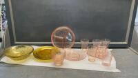 VINTAGE & DEPRESSION GLASS - PINK AND YELLOW DISHES