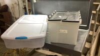 (2) TOTES - ONE UNDER THE BED TYPE + ONE WITH INTERLOCKING LID