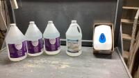 HAND SANITIZER DISPENSER + (4) BOTTLES OF SANITIZER