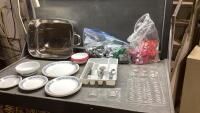 CORELLE DISHES, CUTLERY, ROASTING PAN, CHOCOLATE MOLDS, COOKIE CUTTERS