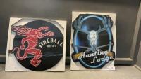(2) HOLOGRAPHIC LIQUOR/HUNTING PICTURES