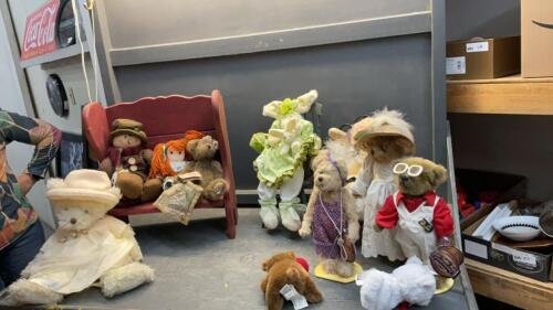 BOX W/ STUFFIES & DOLL FURNITURE