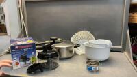 STARFRIT CHOPPER, T-FAL PRESSURE COOKER, MIXING BOWLS, STRAINER