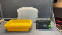 (3) MARINATING TRAYS W/ LIDS & WOODS ELECTRIC AIR PUMP