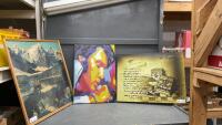 (2) PICTURES ON CANVAS, ONE VINTAGE MOUNTAIN SCENE PICTURE