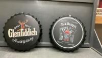 (2) MANCAVE BOTTLE CAP WALL DECOR - GLENFIDDICH & JACK DANIELS