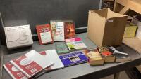 BOX W/ BODY MASSAGER, LOOSE LEAF, ASSORTED BOOKS
