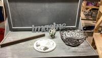 METAL BASKET, DOVE WALL PLAQUE, DOVE CANDLE HOLDER