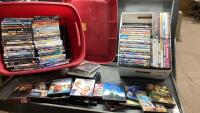 RED TOTE + BOX FULL OF DVD&rsquo;S