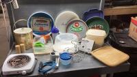 (2) BOXES- ICE BUCKET, BAR TRAYS, SINGLE BURNER, PLASTIC STORAGE CONTAINERS