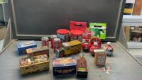 COCA-COLA PARAPHENILIA - MOSTLY TINS, (3) FULL STUBBIES , PUZZLE, COASTERS