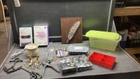 BOX W/VIVE TRANSFER BELT, UV-C SANITIZER, BATTERY OPERATED TEALIGHTS, BRASS HORSE HOOKS,