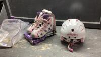 REEBOK GLITTER GIRL SKATES + BAUER HELMET