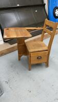 OLD WOOD SCHOOL DESK W/ DRAWER & SIDE POCKET