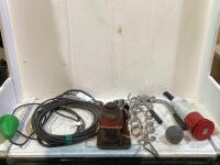 SHOP BOX W/ BOTTLE JACK, FLOAT SWITCH, TUBE BENDER & MISC