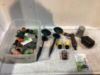 BOX OF MISC W/ HOSE, SPRINKLER, O-RING KIT & PLASTIC FITTINGS