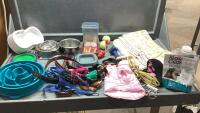 PET FOOD DISHES, LEASHES, TEATHERS, BLANKETS, ATTIRE, TOYS